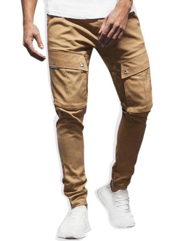 Pantalon Décontracté Fuselé avec Multi-Poches à Cordon - Kaki XL