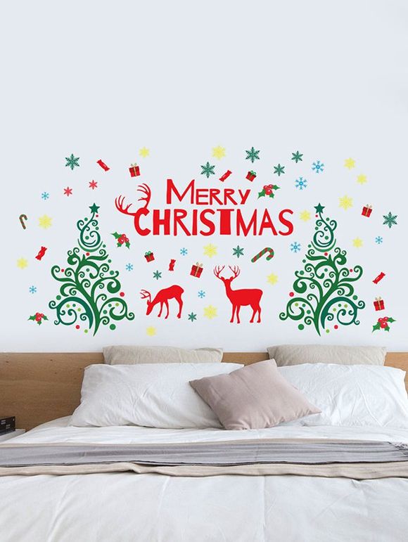 Autocollants Muraux Décoratifs Sapin de Noël Élan et Lettre Imprimés - multicolor A 30*90*2