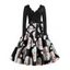 Christmas Party Dress Santa Claus Scalloped A Line Belted Vintage Dress - NATURAL BLACK XXL