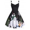 Robe Rétro Ligne A Tordue Flocon de Neige et Bonhomme de Neige de Noël de Grande Taille - Noir 2X
