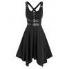 Robe Mouchoir à Bretelle Bouclée à Demi-Zip sans Manches - Noir M