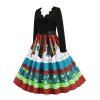 Christmas Santa Claus Scalloped Belted Vintage Dress - multicolor A L