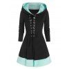 Manteau en Fausse Fourrure Insérée à Lacets - Noir L