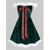 Robe de Noël en Fausse Fourrure en Velours Inséré avec Nœud Papillon de Grande Taille - Vert profond 4X