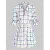 Robe Ceinturée à Carreaux Imprimée à Manches Longues - Blanc 2XL