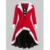Robe de Noël Contrastée à Coupe Haute de Grande Taille en Velours - Rouge Saint Valentin 4X