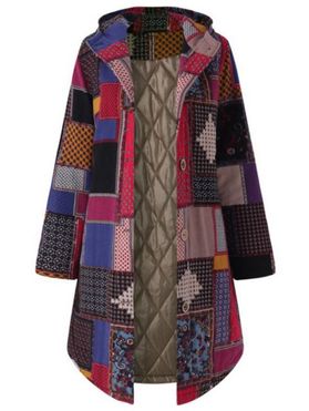 Plus Size Hooded Patchwork Coat