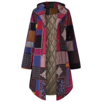 

Plus Size Hooded Patchwork Coat, Red