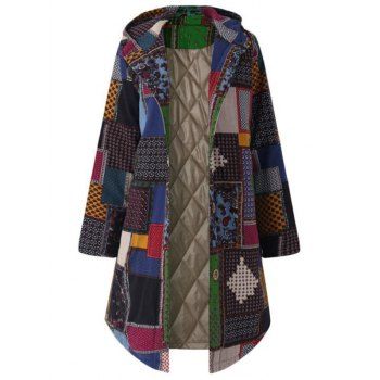 

Plus Size Hooded Patchwork Coat, Green