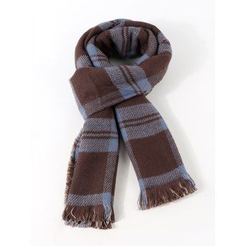 

Reversible Fringe Plaid Pattern Long Scarf, Midnight