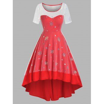 

Plus Size Sequins Snowflake Pattern Lace Dress, Light pink