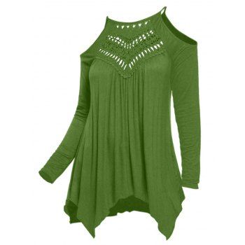 

Lace Panel Open Shoulder Solid Plus Size Top, Green