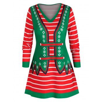 

Plus Size Christmas Striped 3D Vest Print T Shirt, Deep green