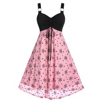 Image of Plus Size Snowflake Cinched Tie Ring Casual Dress