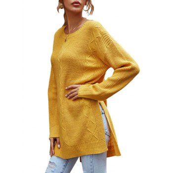 

Crewneck Side Slit Tunic Sweater, Yellow