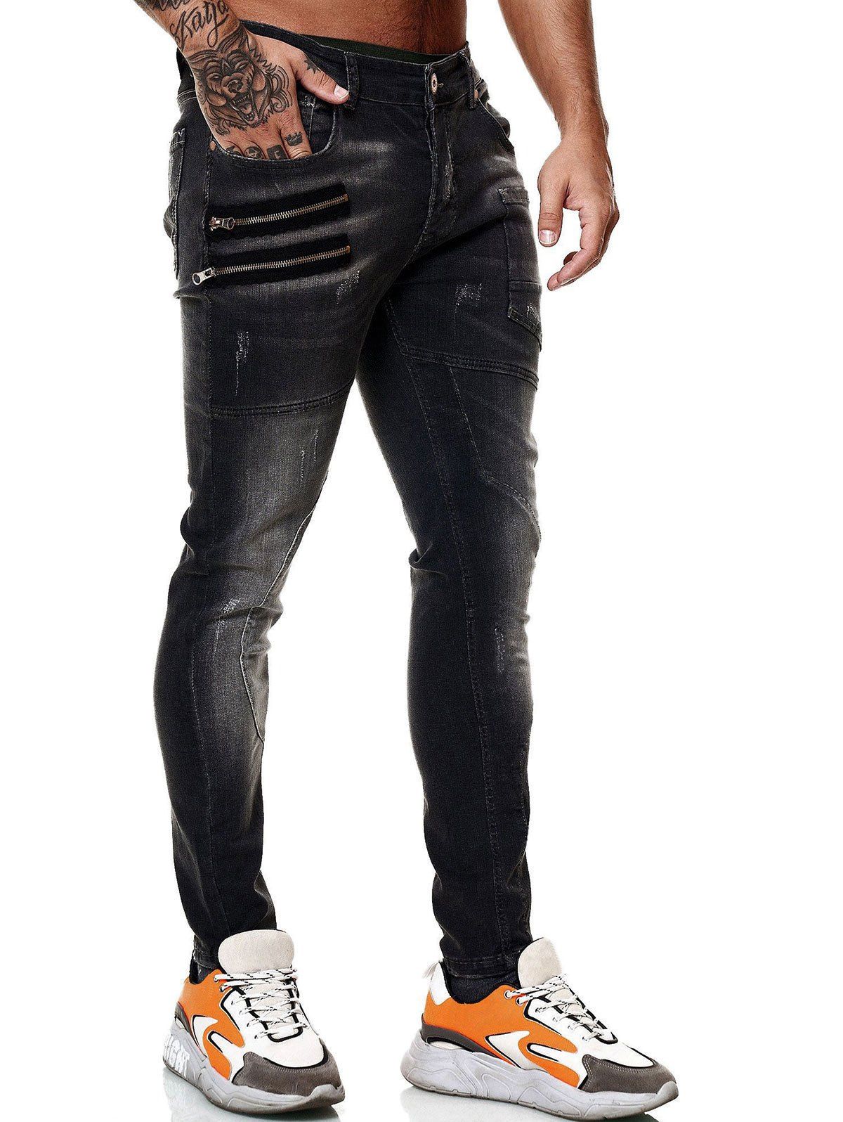[36% OFF] 2021 Zipper Patch Scratch Long Jeans In BLACK | DressLily