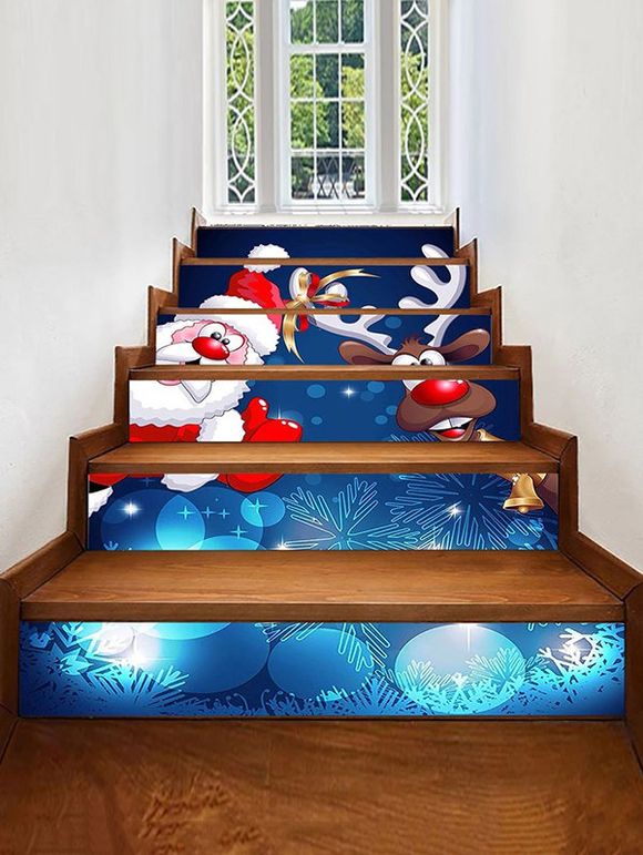 Autocollant d'Escalier Décoratif Père Noël et Cerf Imprimés - multicolor 6PCS X 39 X 7 INCH( NO FRAME )