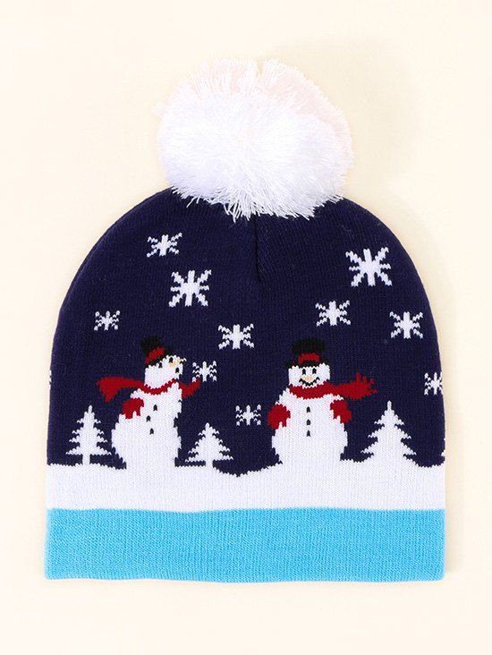 Chapeau de Noël
Tricoté avec Pompons Motif Bonhomme de Neige - Cadetblue 