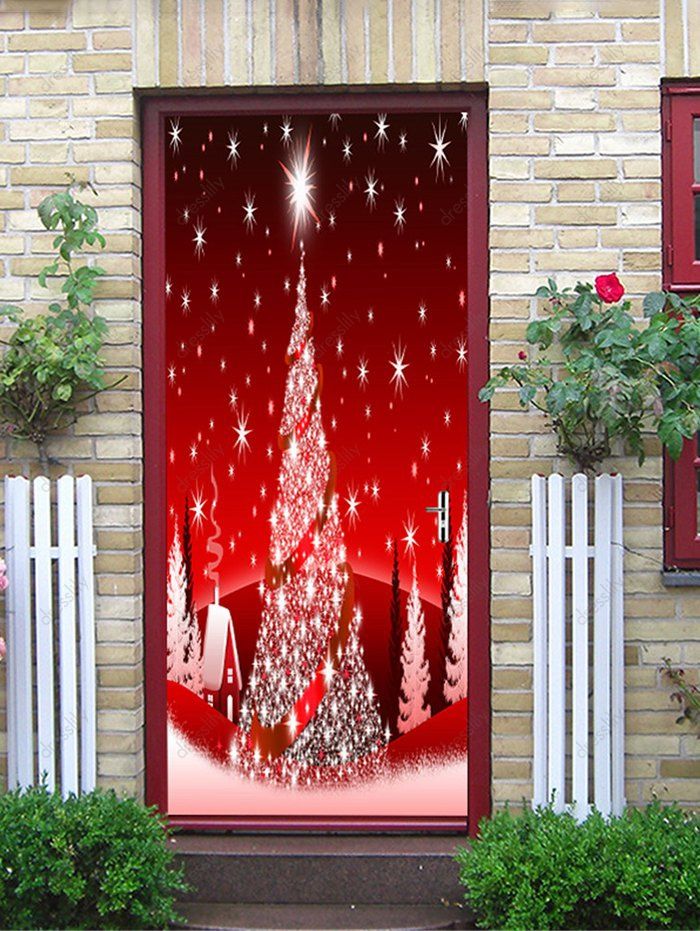 [55% OFF] 2021 Christmas Tree Pattern Decorative Door Art Stickers In ...