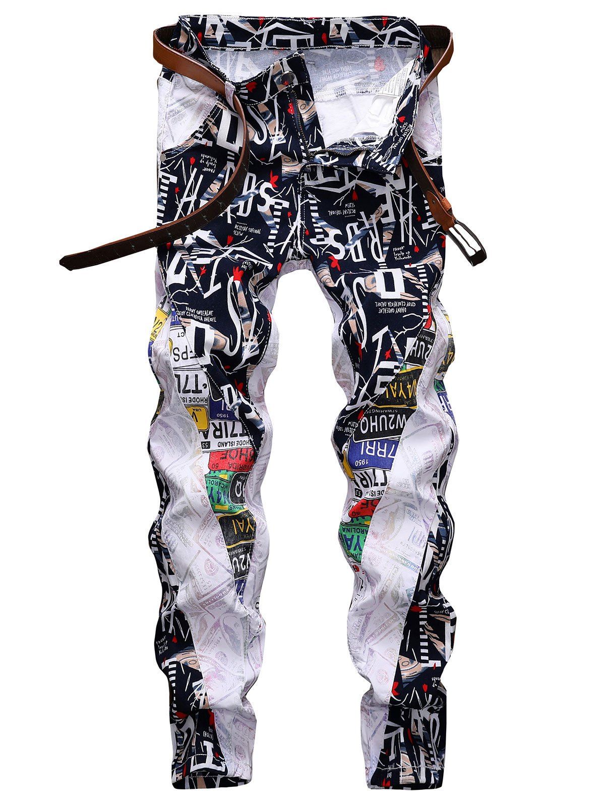[24% OFF] 2020 Letter Graphic Patchwork Long Denim Pants In WHITE ...