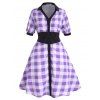 Robe Chemise Grande Taille Boutonnée à Carreaux à Col Contrasté - Pourpre 2X