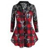 Chemise à Imprimé Cerf de Noël Panneau en Dentelle à Carreaux de Grande Taille - Rouge 2X
