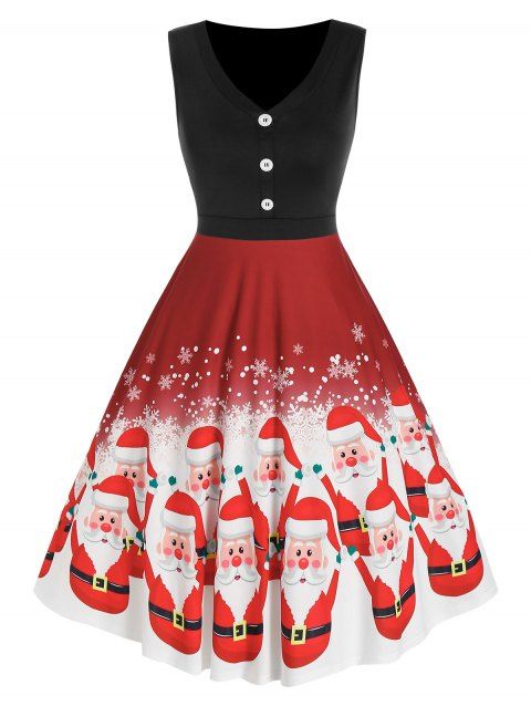 Christmas Santa Claus Print Fit and Flare Dress