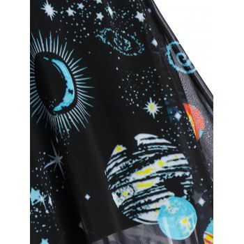 Mesh Ruched Galaxy Star Planet Print Corset Style High Low Cami Dress