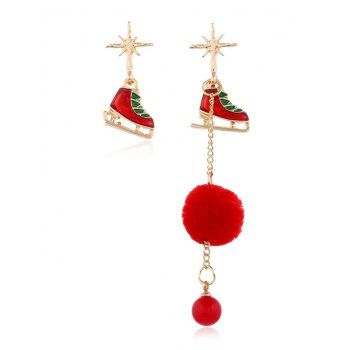 

Christmas Asymmetric Pom Pom Dangle Earrings, Red