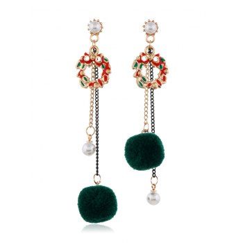 

Christmas Pom Pom Asymmetrical Earrings, Deep green