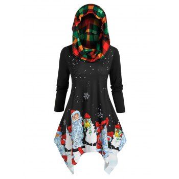 

Plus Size Christmas Santa Claus Plaid Handkerchief Multiway T Shirt, Black