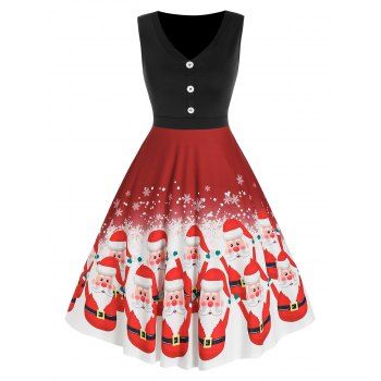 

Christmas Santa Claus Print Fit and Flare Dress, Red