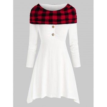 

Plus Size Plaid Foldover Knitwear, White