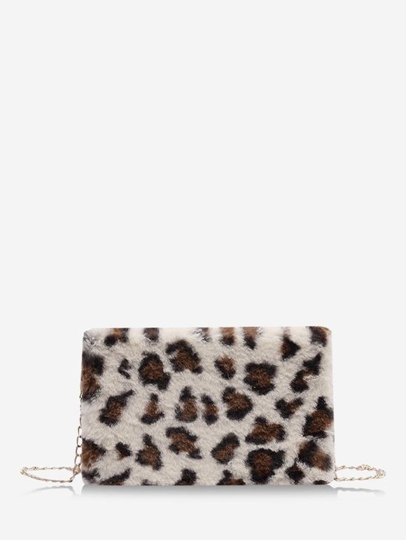 Leopard Pattern Faux Fur Fluffy Crossbody Bag - MILK WHITE 