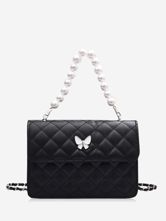 Sac à Bandoulière Motif Double Bretelles Papillon en Fausse Perle - Noir 