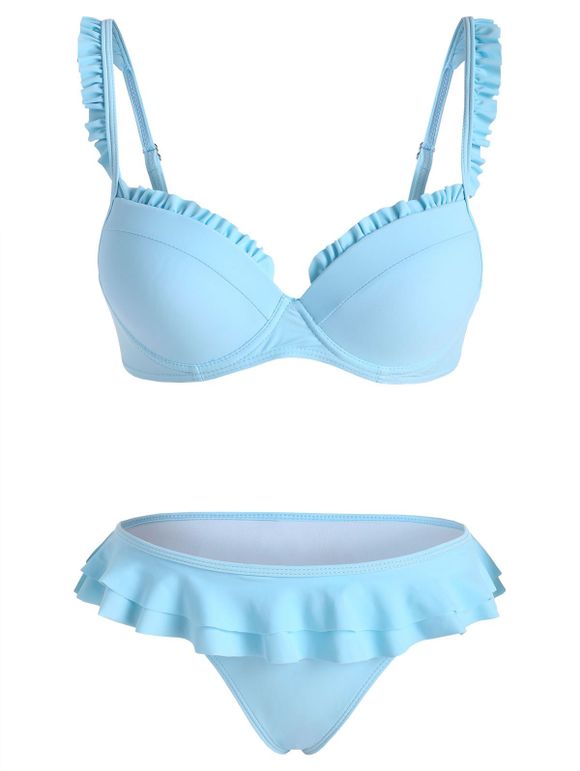 Maillot de Bain Bikini à Volants - Bleu clair S