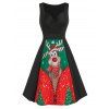 Mini Robe de Noël Ajustée Evasée à Imprimé Cerf  - Noir 2XL