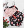 Ensemble Pyjama Haut à Bretelle Fine Floral Grande-Taille et Short - Rose clair 3XL
