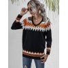 Geo Pattern Raglan Sleeve Sweater - BLACK L