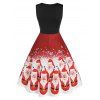 Christmas Santa Claus Print Fit and Flare Dress - RED M