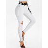 Pantalon Moulant Déchiré Ceinturé à Lacets - Blanc 3XL