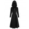 Manteau Zippé Oblique avec Fente Élevée à Lacets - Noir 2XL