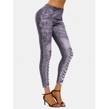 Image of D Lace-up Zip Print Skinny Jeggings