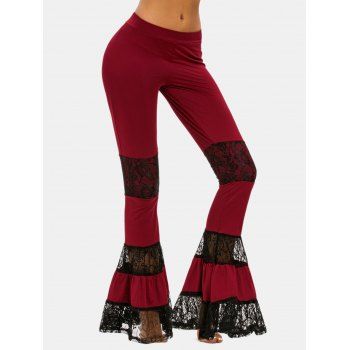 

Lace Panel Flare Bottom Pants, Deep red