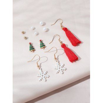 

6 Pairs Christmas Faux Pearl Cartoon Tassel Earrings Set, Multicolor a