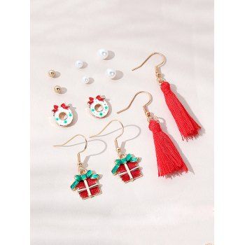 

6 Pairs Christmas Faux Pearl Cartoon Tassel Earrings Set, Multicolor b