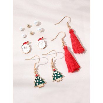 

6 Pairs Christmas Faux Pearl Cartoon Tassel Earrings Set, Multicolor c