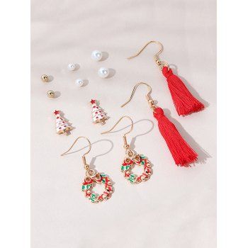 

6 Pairs Christmas Faux Pearl Cartoon Tassel Earrings Set, Multicolor d