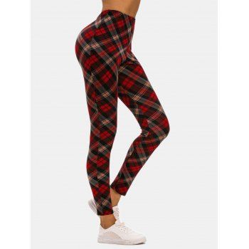 

High Rise Plaid Jersey Leggings, Deep red