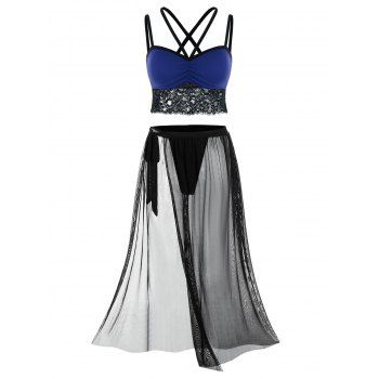 Image of Plus Size Lace Panel Caged Top and Mesh Wrap Lingerie Skirt Set